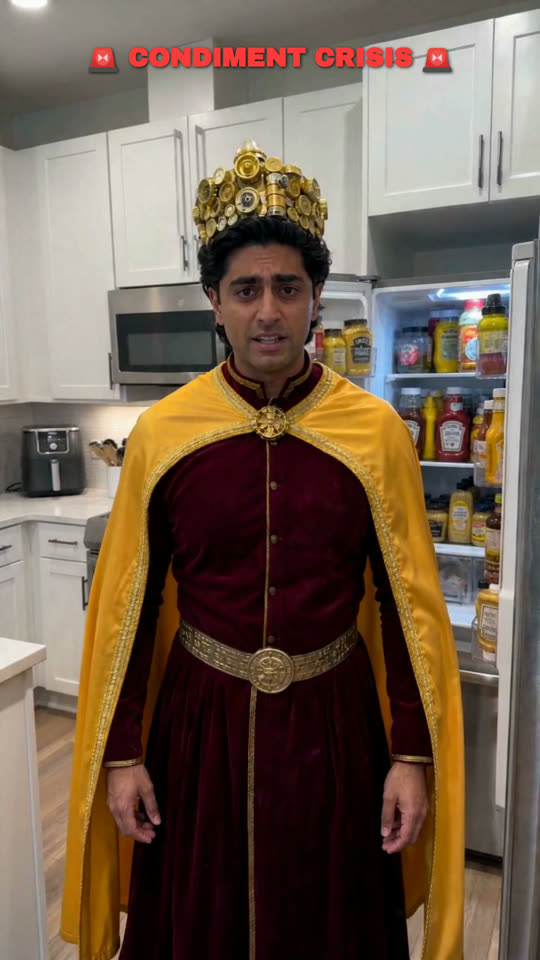 The King facing a condiment crisis at the fridge